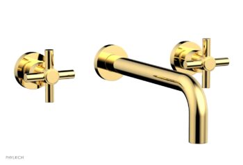 Phylrich BASIC Wall Lavatory Set 10" Spout - Tubular Cross Handles DWL134-10 - Polished Gold