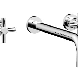 Phylrich BASIC Wall Lavatory Set 12″ Spout – Tubular Cross Handles DWL134-12 – Polished Chrome