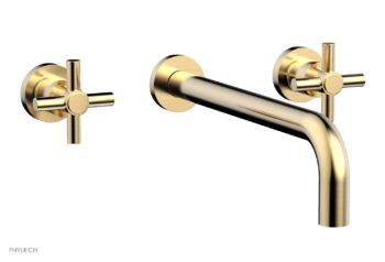 Phylrich BASIC Wall Lavatory Set 12" Spout - Tubular Cross Handles DWL134-12 - Satin Brass