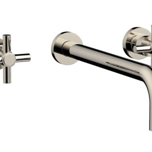 Phylrich BASIC Wall Lavatory Set 12″ Spout – Tubular Cross Handles DWL134-12 – Polished Nickel