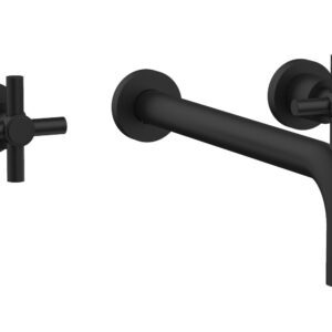 Phylrich BASIC Wall Lavatory Set 12″ Spout – Tubular Cross Handles DWL134-12 – Matte Black