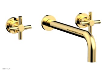 Phylrich BASIC Wall Lavatory Set 12" Spout - Tubular Cross Handles DWL134-12 - Polished Gold
