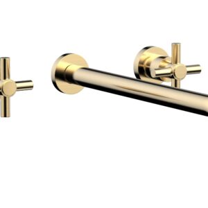 Phylrich BASIC Wall Lavatory Set 14″ Spout – Tubular Cross Handles DWL134-14 – Satin Brass