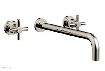 Phylrich BASIC Wall Lavatory Set 14" Spout - Tubular Cross Handles DWL134-14 - Polished Nickel