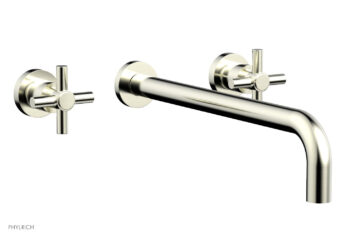 Phylrich BASIC Wall Lavatory Set 14" Spout - Tubular Cross Handles DWL134-14 - Satin Nickel