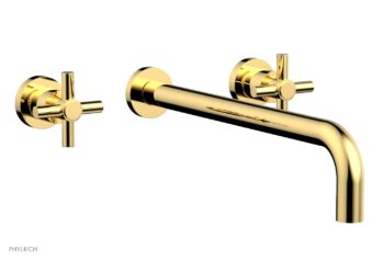 Phylrich BASIC Wall Lavatory Set 14" Spout - Tubular Cross Handles DWL134-14 - Polished Gold