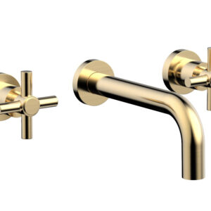 Phylrich BASIC Wall Lavatory Set 7 1/2″ Spout – Tubular Cross Handles DWL134 – Satin Brass