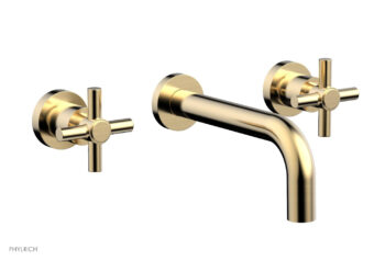 Phylrich BASIC Wall Lavatory Set 7 1/2" Spout - Tubular Cross Handles DWL134 - Satin Brass
