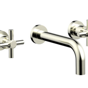 Phylrich BASIC Wall Lavatory Set 7 1/2″ Spout – Tubular Cross Handles DWL134 – Satin Nickel