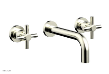 Phylrich BASIC Wall Lavatory Set 7 1/2" Spout - Tubular Cross Handles DWL134 - Satin Nickel