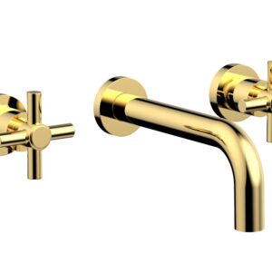 Phylrich BASIC Wall Lavatory Set 7 1/2″ Spout – Tubular Cross Handles DWL134 – Polished Gold
