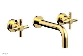 Phylrich BASIC Wall Lavatory Set 7 1/2" Spout - Tubular Cross Handles DWL134 - Polished Gold