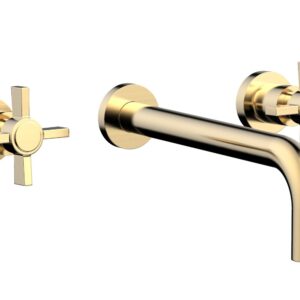 Phylrich BASIC Wall Lavatory Set 10″ Spout – Blade Cross Handles DWL137-10 – Satin Brass