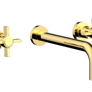 Phylrich BASIC Wall Lavatory Set 10″ Spout – Blade Cross Handles DWL137-10 – Polished Gold