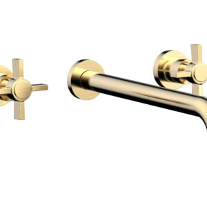 Phylrich BASIC Wall Lavatory Set 12″ Spout – Blade Cross Handles DWL137-12 – Satin Brass