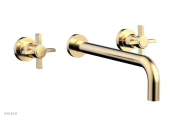 Phylrich BASIC Wall Lavatory Set 12" Spout - Blade Cross Handles DWL137-12 - Satin Brass