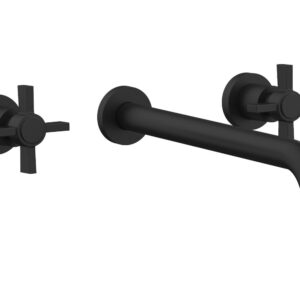 Phylrich BASIC Wall Lavatory Set 12″ Spout – Blade Cross Handles DWL137-12 – Matte Black