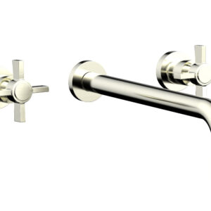 Phylrich BASIC Wall Lavatory Set 12″ Spout – Blade Cross Handles DWL137-12 – Satin Nickel