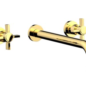 Phylrich BASIC Wall Lavatory Set 12″ Spout – Blade Cross Handles DWL137-12 – Polished Gold