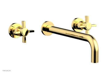 Phylrich BASIC Wall Lavatory Set 12" Spout - Blade Cross Handles DWL137-12 - Polished Gold