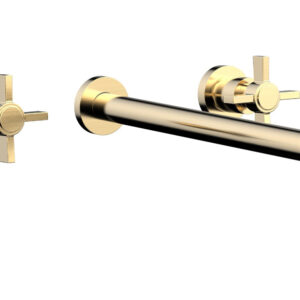 Phylrich BASIC Wall Lavatory Set 14″ Spout – Blade Cross Handles DWL137-14 – Satin Brass