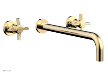 Phylrich BASIC Wall Lavatory Set 14" Spout - Blade Cross Handles DWL137-14 - Satin Brass