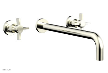 Phylrich BASIC Wall Lavatory Set 14" Spout - Blade Cross Handles DWL137-14 - Satin Nickel
