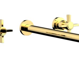 Phylrich BASIC Wall Lavatory Set 14″ Spout – Blade Cross Handles DWL137-14 – Polished Gold