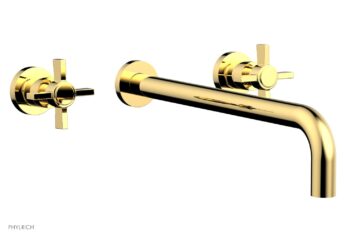 Phylrich BASIC Wall Lavatory Set 14" Spout - Blade Cross Handles DWL137-14 - Polished Gold