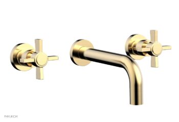 Phylrich BASIC Wall Lavatory Set 7 1/2" Spout - Blade Cross Handles DWL137 - Satin Brass