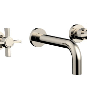 Phylrich BASIC Wall Lavatory Set 7 1/2″ Spout – Blade Cross Handles DWL137 – Polished Nickel