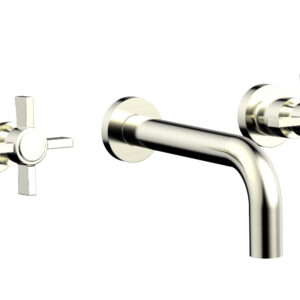 Phylrich BASIC Wall Lavatory Set 7 1/2″ Spout – Blade Cross Handles DWL137 – Satin Nickel
