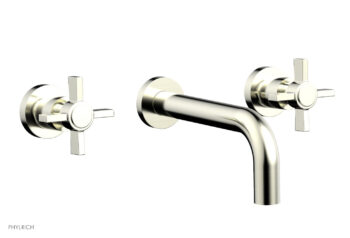 Phylrich BASIC Wall Lavatory Set 7 1/2" Spout - Blade Cross Handles DWL137 - Satin Nickel