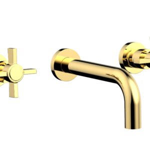 Phylrich BASIC Wall Lavatory Set 7 1/2″ Spout – Blade Cross Handles DWL137 – Polished Gold