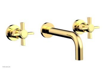 Phylrich BASIC Wall Lavatory Set 7 1/2" Spout - Blade Cross Handles DWL137 - Polished Gold