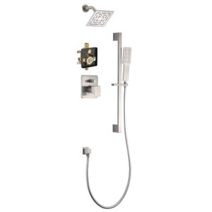 Dawn® Acadia Square Series Shower Combo Set Wall Mounted Rainhead with Slide bar handheld shower, Brushed Nickel