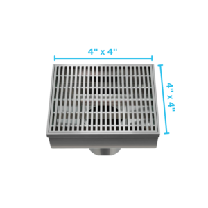 QM Delmar Series. Wedgewire Line. 4″ Square Drain. Polished Finish