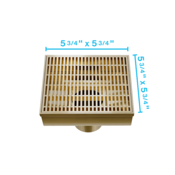 QM Delmar Series. Wedgewire Line. 5 3/4" Square Drain. Gold Finish