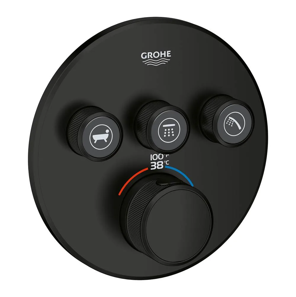 Grohe Triple Function Thermostatic Valve Trim in Matte Black