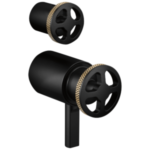 Brizo Litze®: Tempassure® Thermostatic Valve With Diverter Trim Handle Kit – Wheel In Matte Black / Luxe Gold