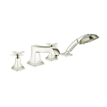 Hansgrohe Metropol Classic 4-Hole Roman Tub Set Trim with Cross Handles and 1.8 GPM Handshower in Chrome