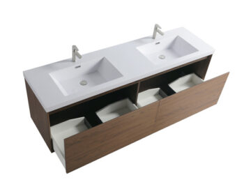 Odde 72" Walnut Vanity With White Interated Sink - Image 2
