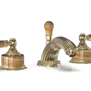 Phylrich VERSAILLES Widespread Faucet – Montaione Brown Onyx K241 – Satin Brass