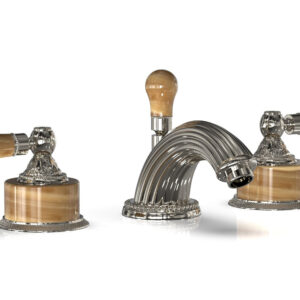 Phylrich VERSAILLES Widespread Faucet – Montaione Brown Onyx K241 – Polished Nickel