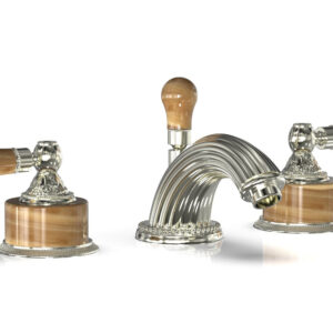 Phylrich VERSAILLES Widespread Faucet – Montaione Brown Onyx K241 – Satin Nickel