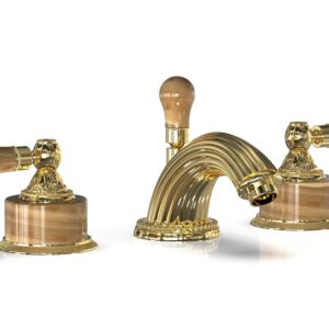 Phylrich VERSAILLES Widespread Faucet – Montaione Brown Onyx K241 – Polished Gold
