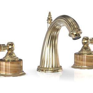 Phylrich VERSAILLES Widespread Faucet – Montaione Brown Onyx K331 – Satin Brass