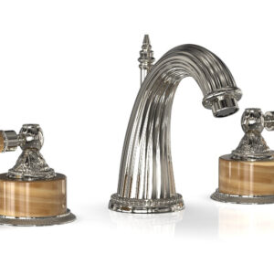 Phylrich VERSAILLES Widespread Faucet – Montaione Brown Onyx K331 – Polished Nickel