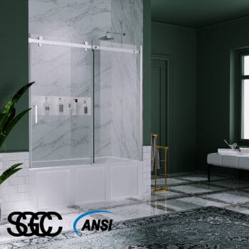 Ex 58-60" W x 58" H Sliding Semi Frameless Tub Door in Chrome with Clear Glass