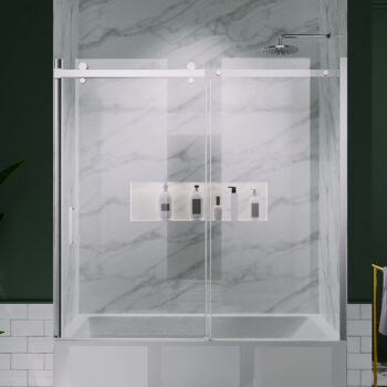 Ex 58-60" W x 58" H Sliding Semi Frameless Tub Door in Chrome with Clear Glass - Image 2